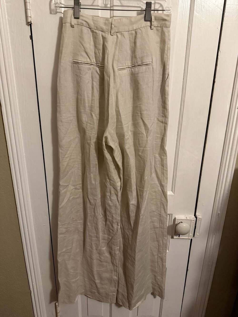 Sundays by We Are Sundays Beige 100% Linen Pleated Wide-Leg Pants XS - Picture 3 of 8